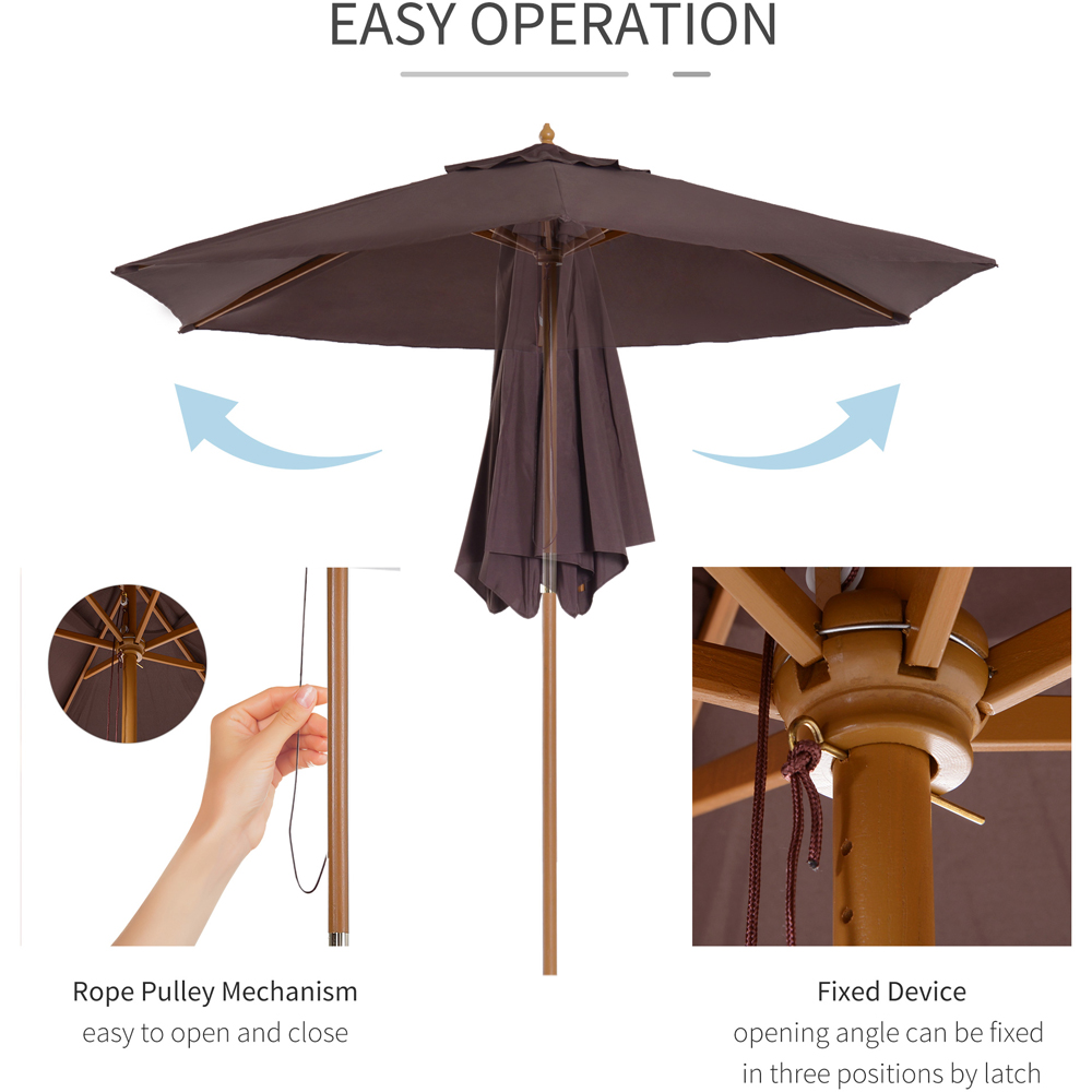 Outsunny Coffee Wooden Parasol 2.5m Image 5