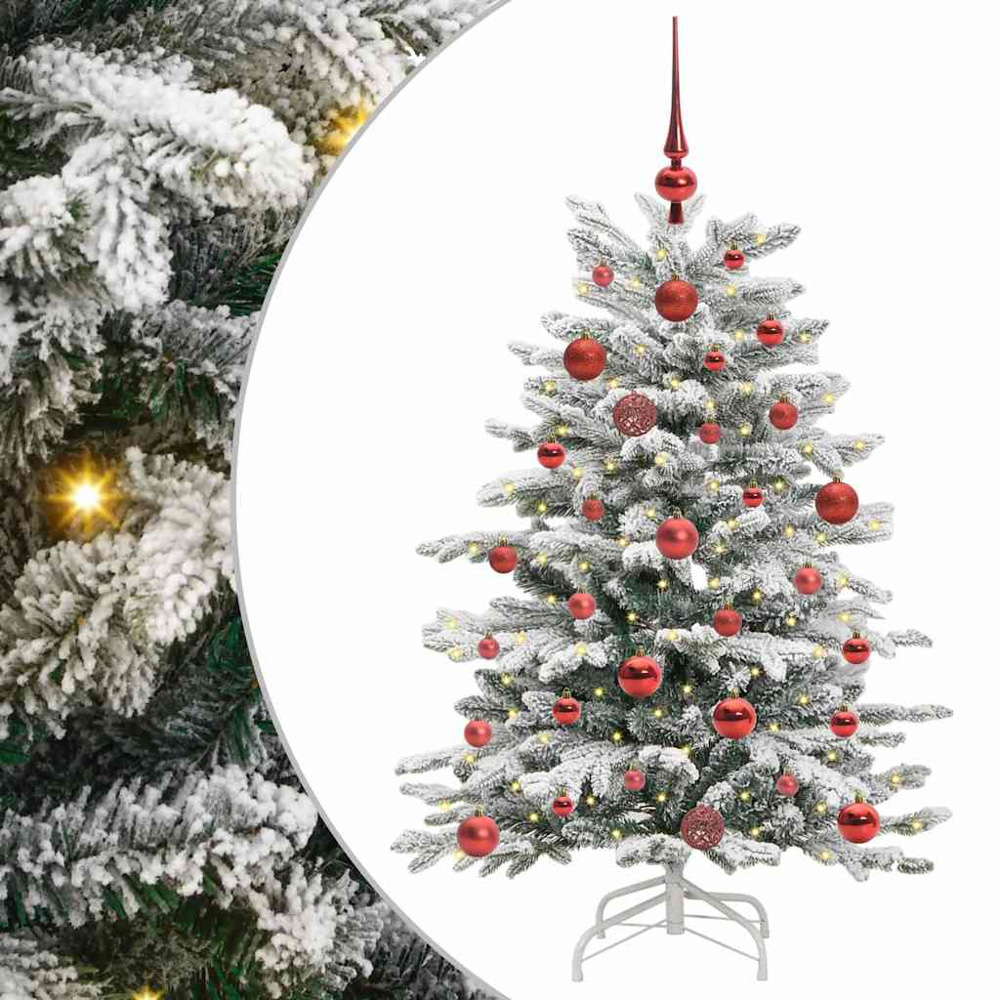 vidaXL Pre-Lit Red Baubles White Artificial Snow Flocked Christmas Tree 4ft Image 2