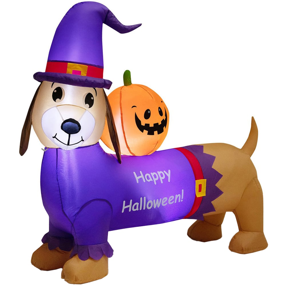 Costway Dachshund Dog with Pumpkin Inflatable Halloween Decoration Image 1