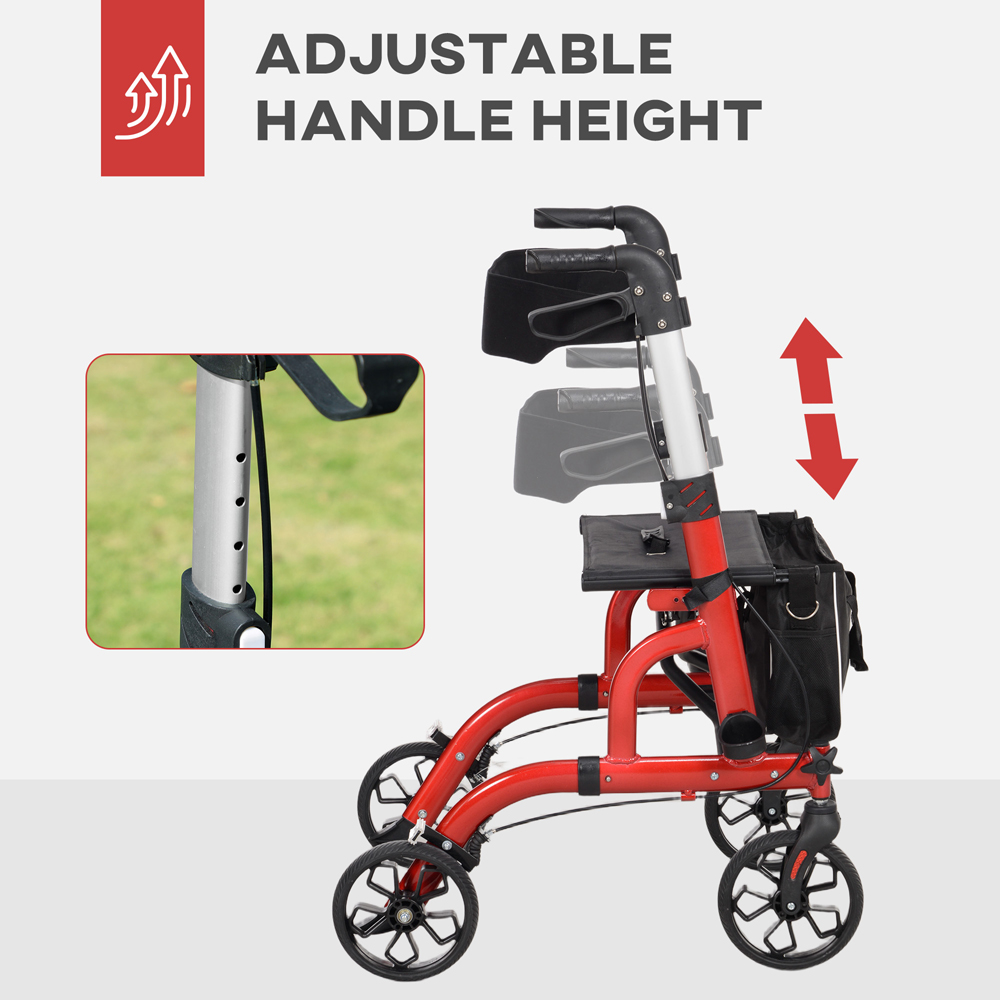 HOMCOM Red 4‑Wheel Lightweight Rollator Walker with Seat and Backrest Image 5