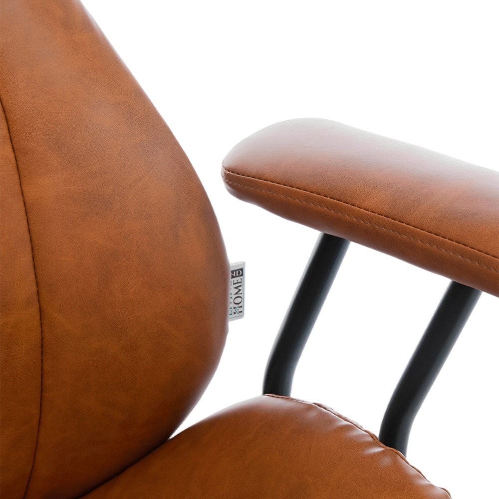 Living and Home Brown PU Leather Vertical Stitching Height Adjustable High-Back Swivel Office Chair Image 5