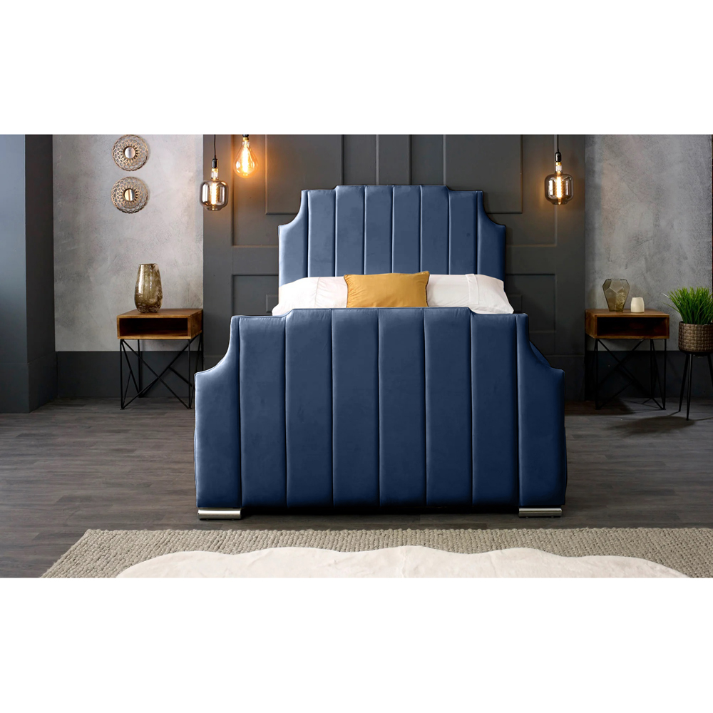 Eleganza Home Nelson Super King Size Blue Plush Velvet Bed Frame with Headboard Image 5