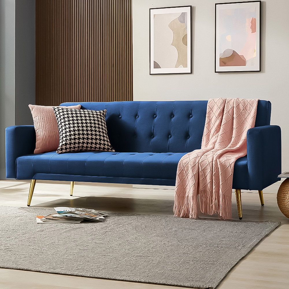 Home Detail Windsor Small Double Sleeper Blue Velvet Sofa Bed Image 1