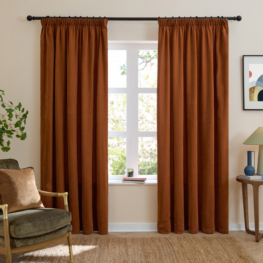 Furn Soft Chenille Rust Blackout Pencil Pleat Curtains 168 x 229cm Image 5