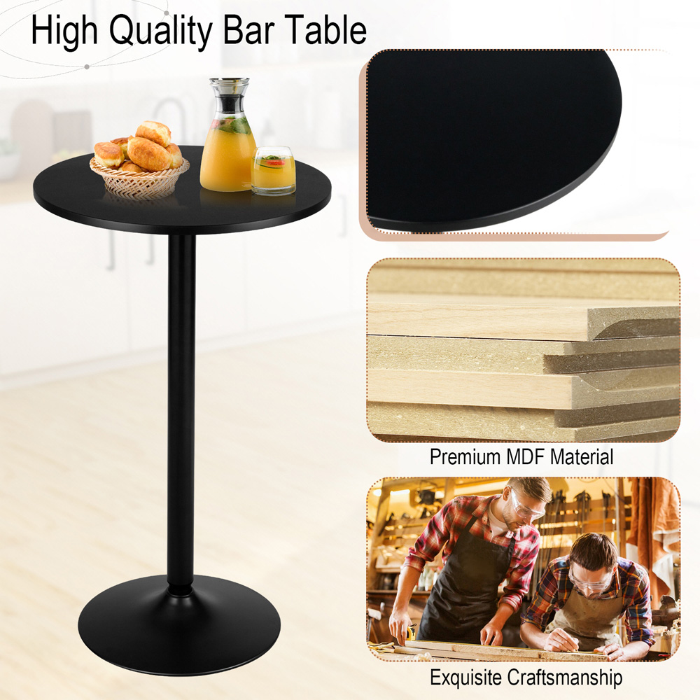 Costway Black Round Top Modern Bar Table Image 5