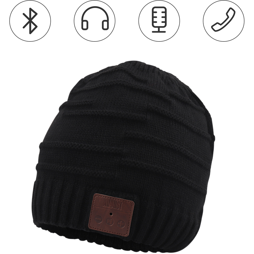 August EPA25B Black Beanie Hat with Wireless Rechargeable Bluetooth Headphones and Mic Image 4