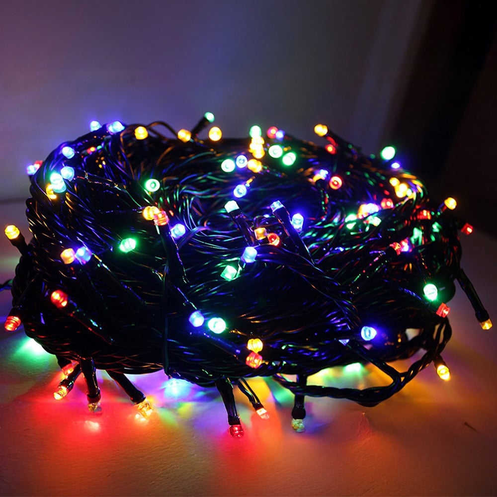 Best Artificial 200 Multicoloured Multi Function Mains Powered Black String Light Image 1