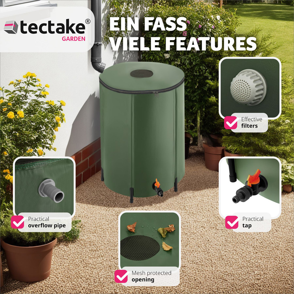 tectake 250L Green Water Butt Image 5