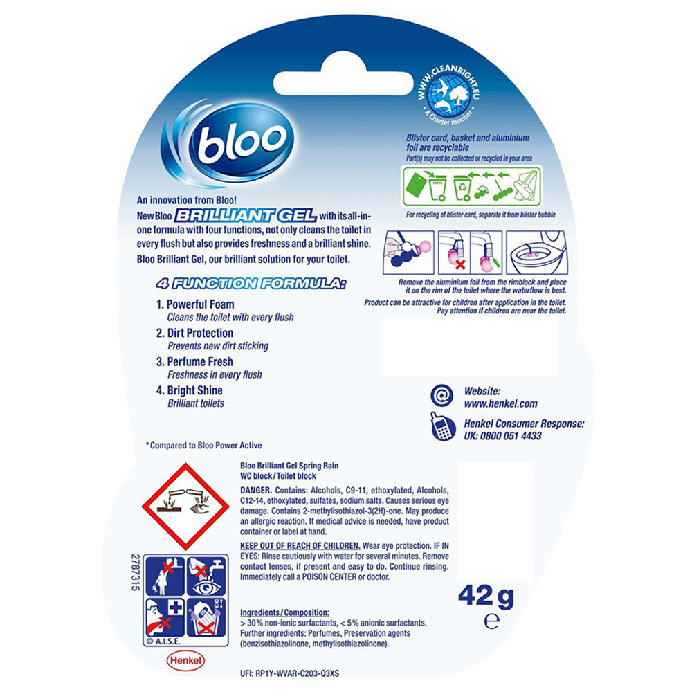 Bloo Brilliant Gel All in 1 Spring Rain Toilet Rim Block 42g 14 Pack Image 3