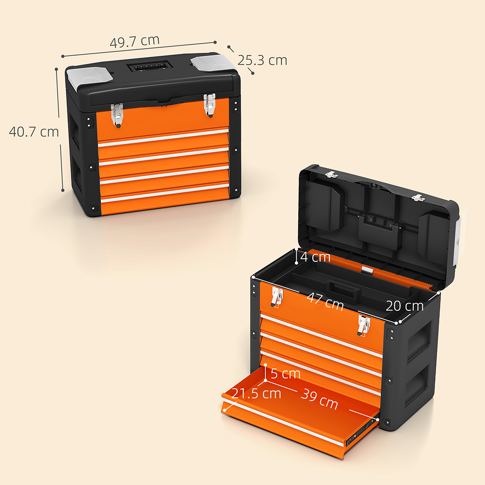 HOMCOM 4 Drawer Orange Steel Toolbox Image 9