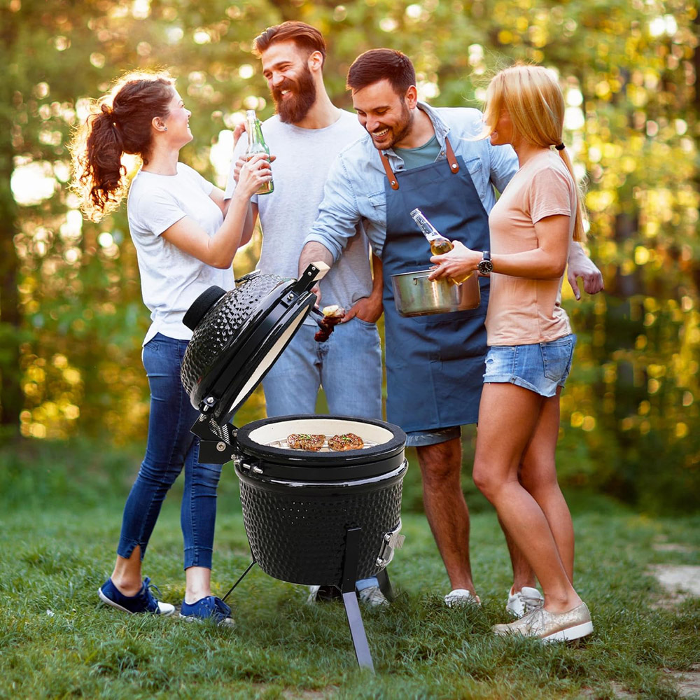 Alivio Kamado Black Portable Ceramic 13 inch Mini BBQ Grill Smoker Egg with Stand Image 4