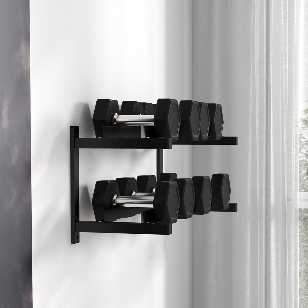SPORTNOW 2 Tier Black Steel Wall Mounted Dumbbell Rack Image 4