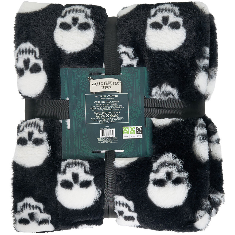 Skulls Faux Fur Throw Black Image 5