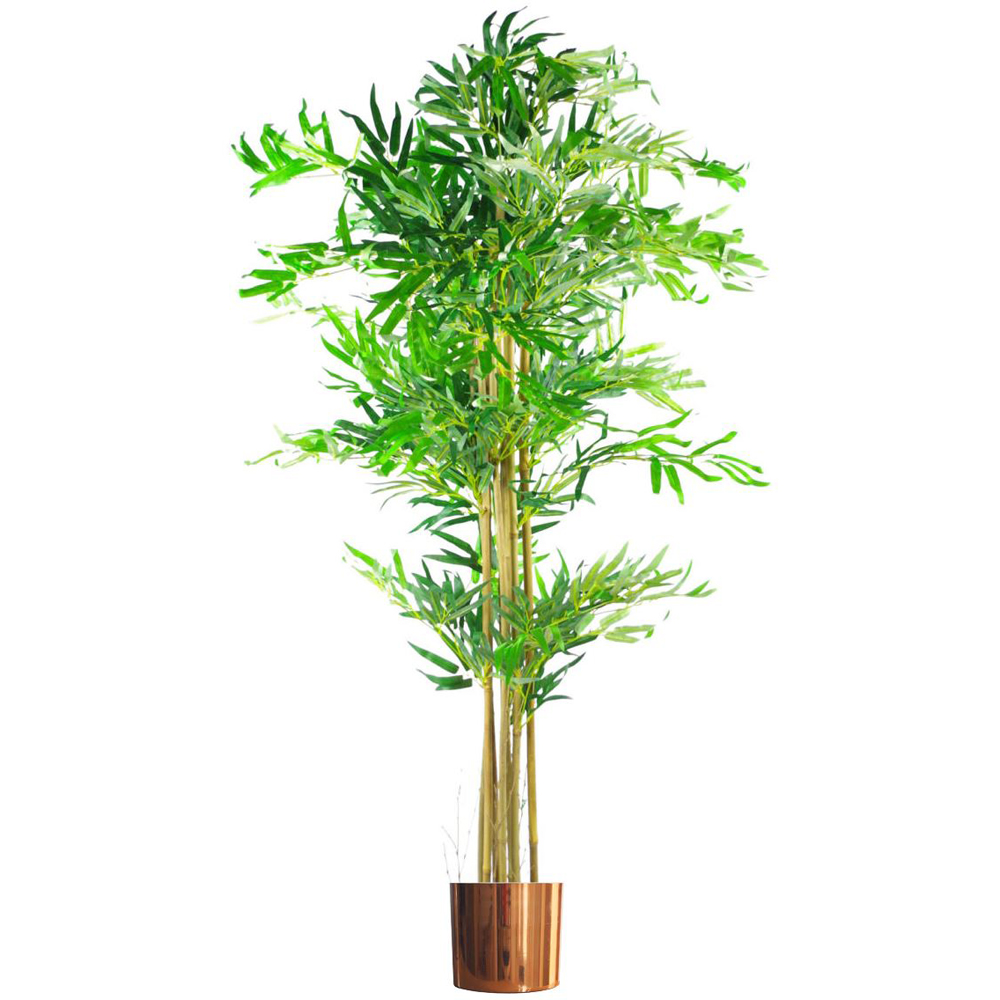 Leaf Natural Look Artificial Bamboo Plant Tree in Copper Metal Planter 5ft Image 1