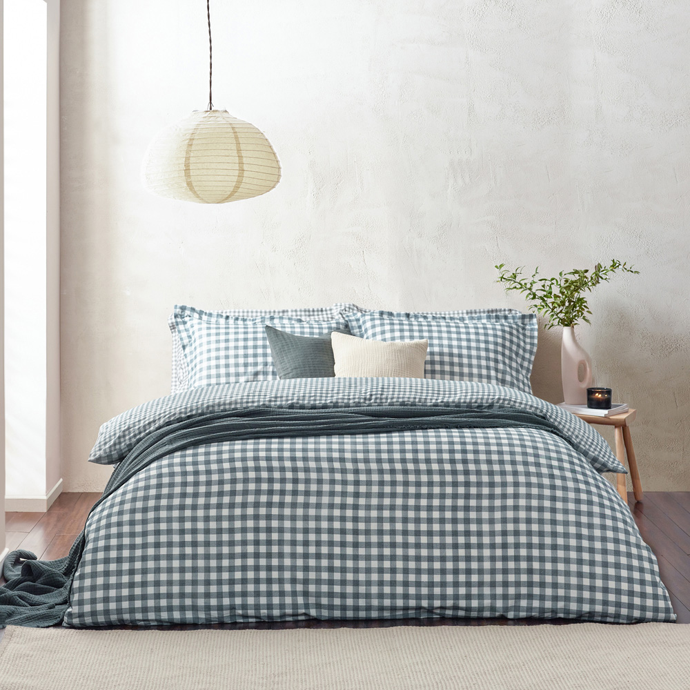 Yard Barton Single Navy Check Printed 144 Thread Count Duvet Cover and Pillowcase Set Image 4