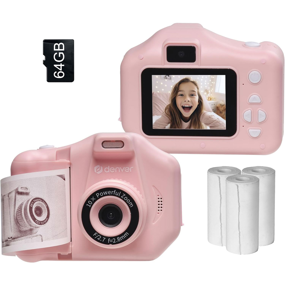 Denver KPC-1370 Pink Kids Instant Print Camera With 150 Photo Paper & 64GB SD Card Image 1