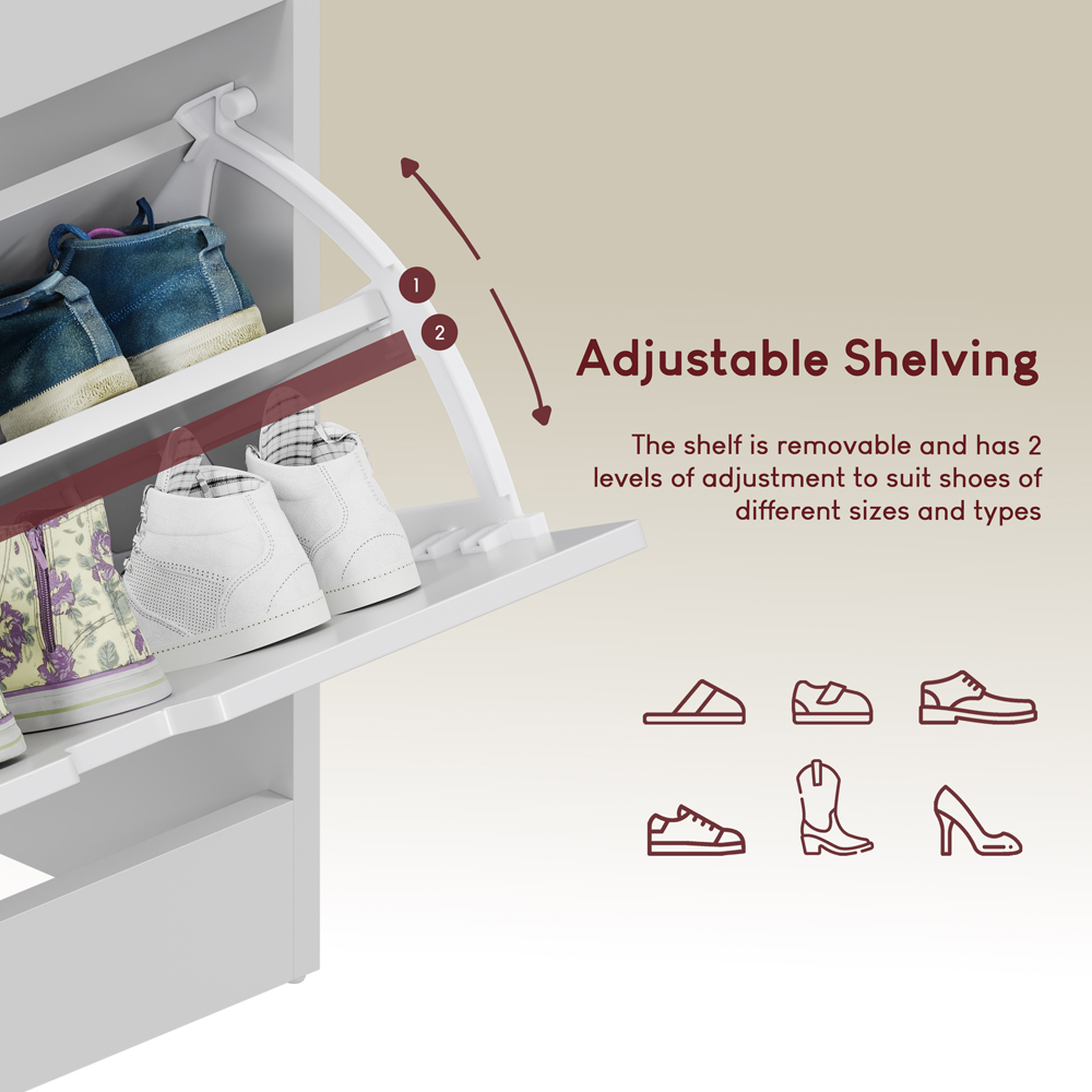 VIDA DESIGNS 3 Drawer Single Shelf White Shoe Cabinet Image 7