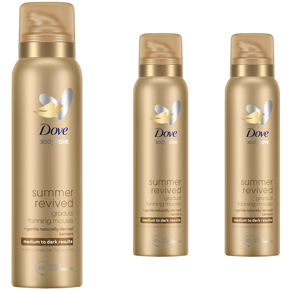 Dove Derma Spa Summer Revived Medium to Dark Skin Self Tan Body Mousse 150ml 3 Pack Image 1