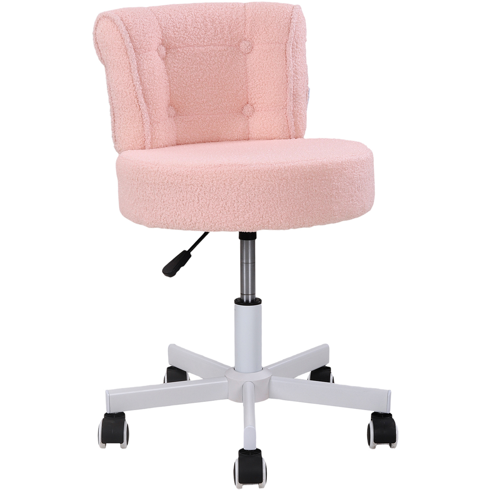 Living and Home Pink Teddy Fleece Button Tufted Vanity Chair with Castors Image 2