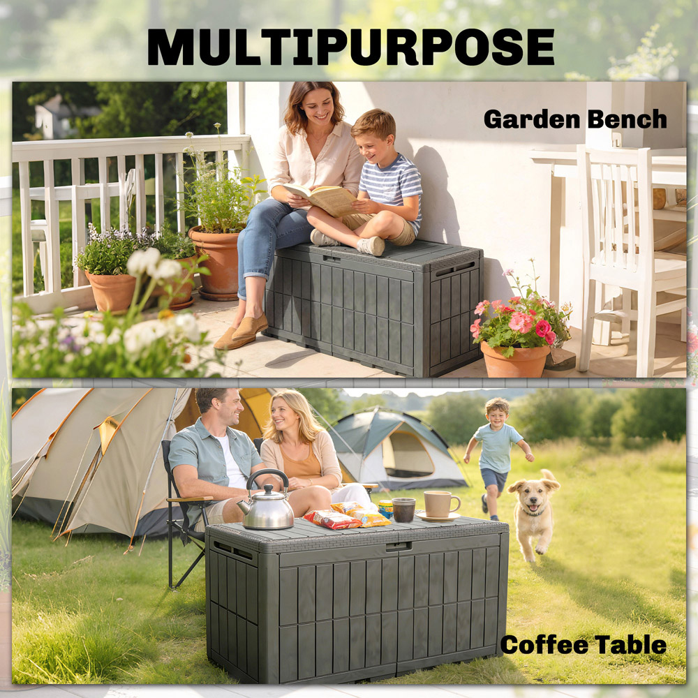Outsunny 440L Brown Waterproof Garden Storage Box with Lockable Lid Image 8