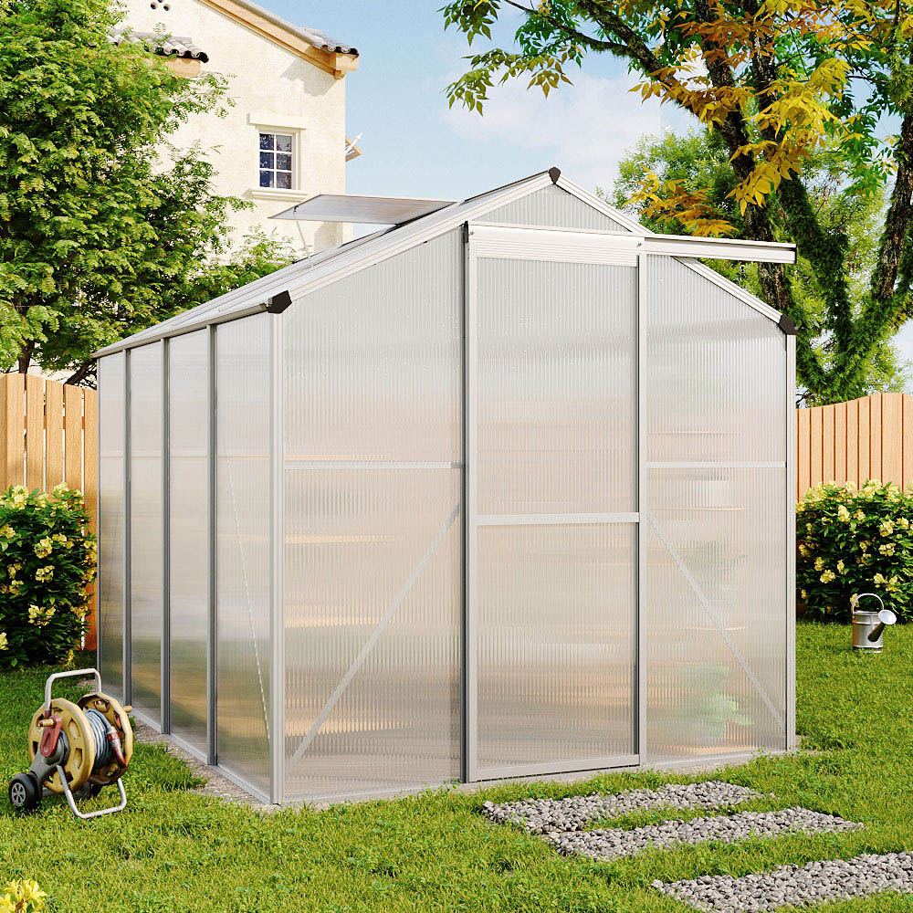 Living and Home 6 x 8ft Transparent Aluminium Frame Dual Sloped Roof Greenhouse Planting Shed Image 2
