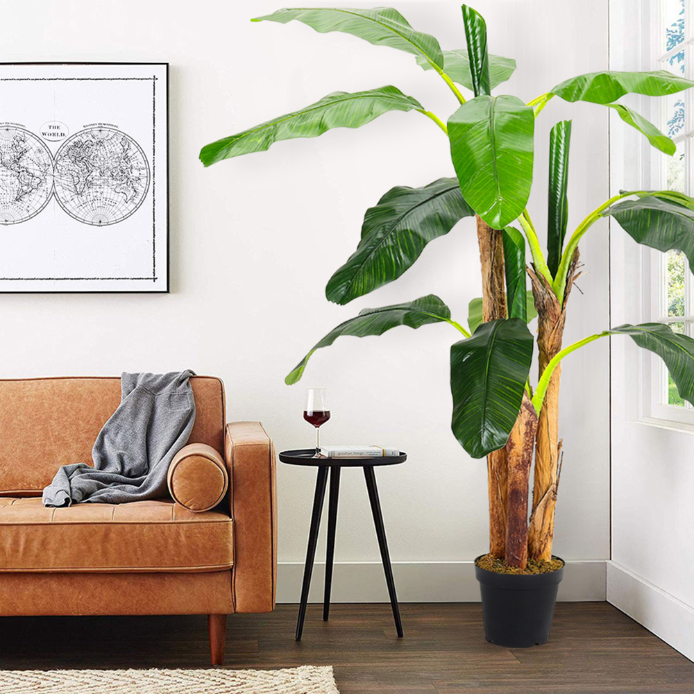 Living and Home 3 Trunk Artificial Banana Tree in Black Planter Image 2