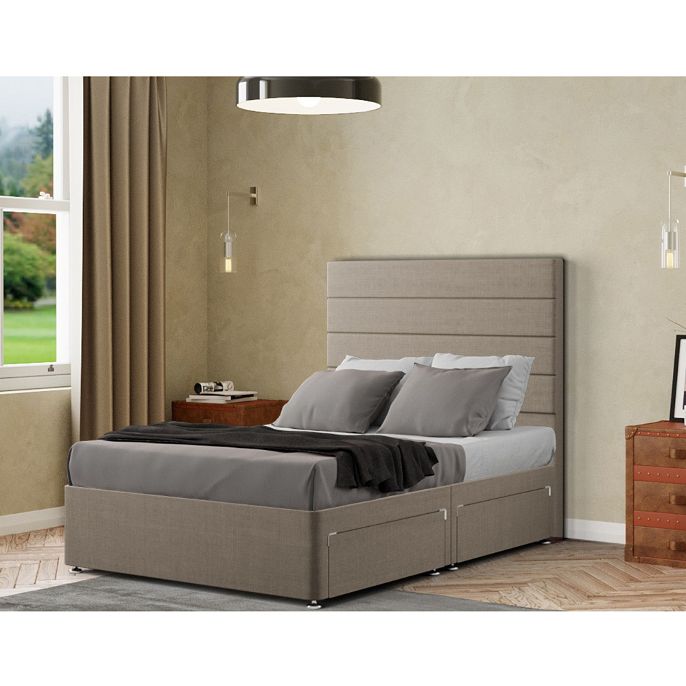 Portland George Small Double Beige Linen Divan Bed with 2 Drawer and Headboard Image 3