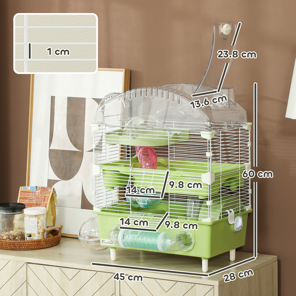 PawHut Green 3 Shelf Hamster Cage with Accessories Image 9
