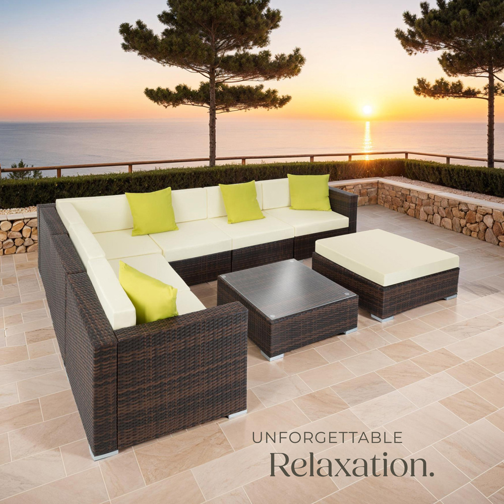 tectake Marbella 7 Seater Mixed Brown Rattan Garden Corner Lounge Set Image 8