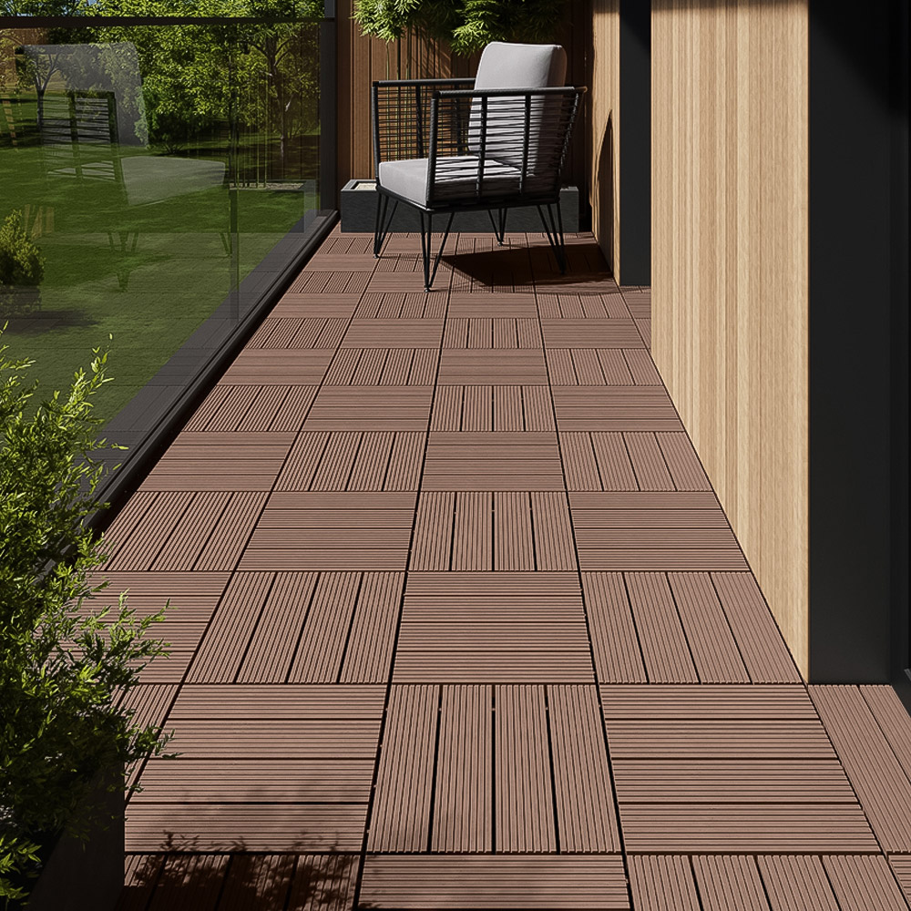 tectake Tegulas Brown Wood Lock Composite Decking 22 Pack Image 1