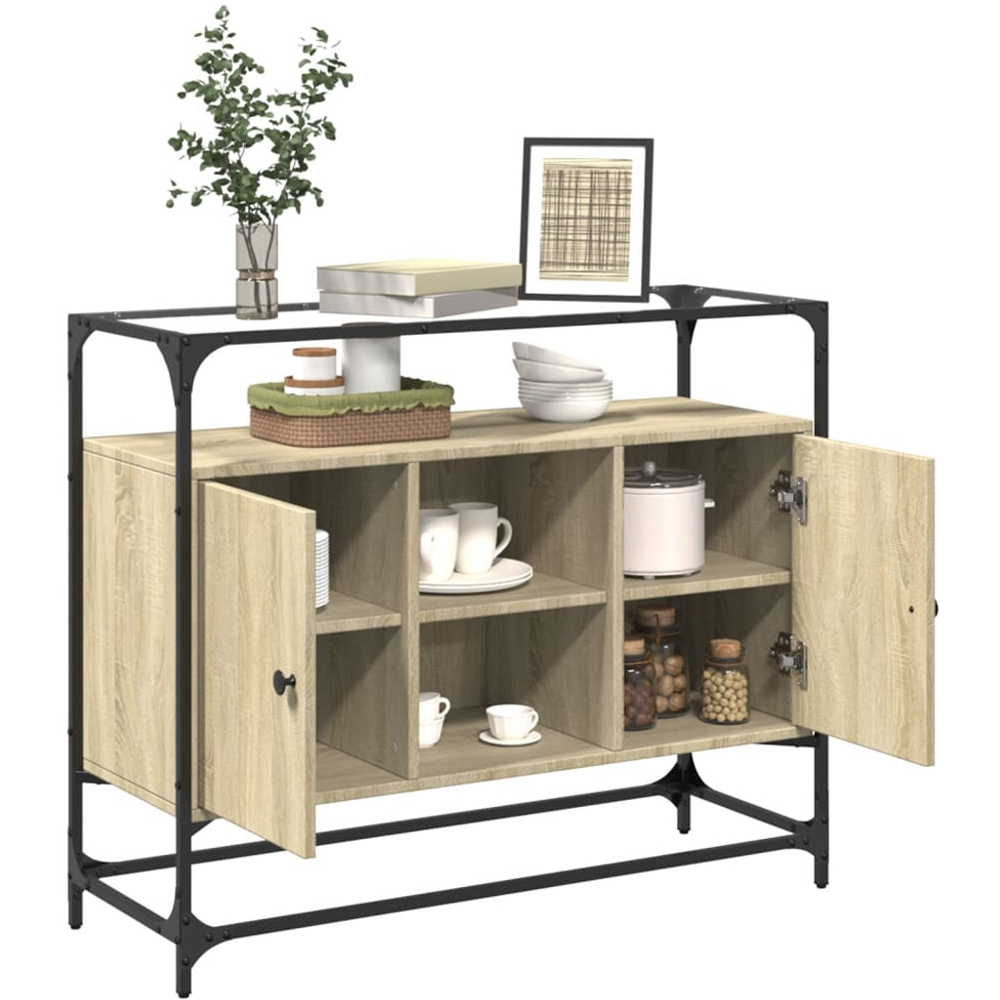 vidaXL 2 Door 3 Shelf Sonoma Oak Glass Top Sideboard Image 3