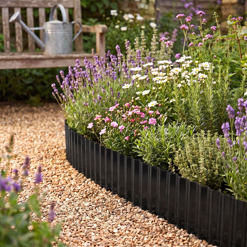 Living and Home 6m x 20.5cm Black Metal Corrugated Flexible Garden Edging Image 3