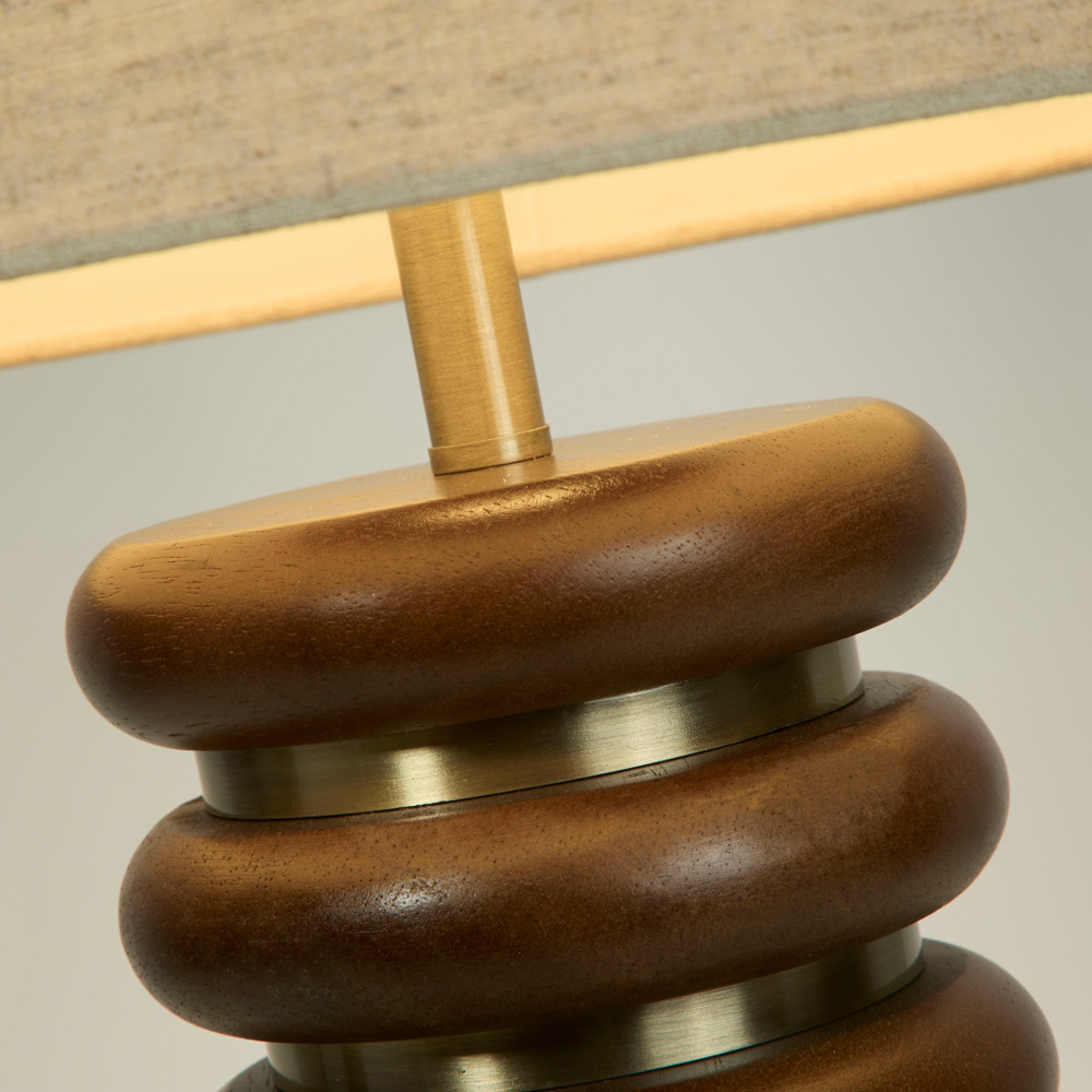 Lighting Collection Hennessey Natural Linen Shade Wood and Brass Table Lamp Image 4