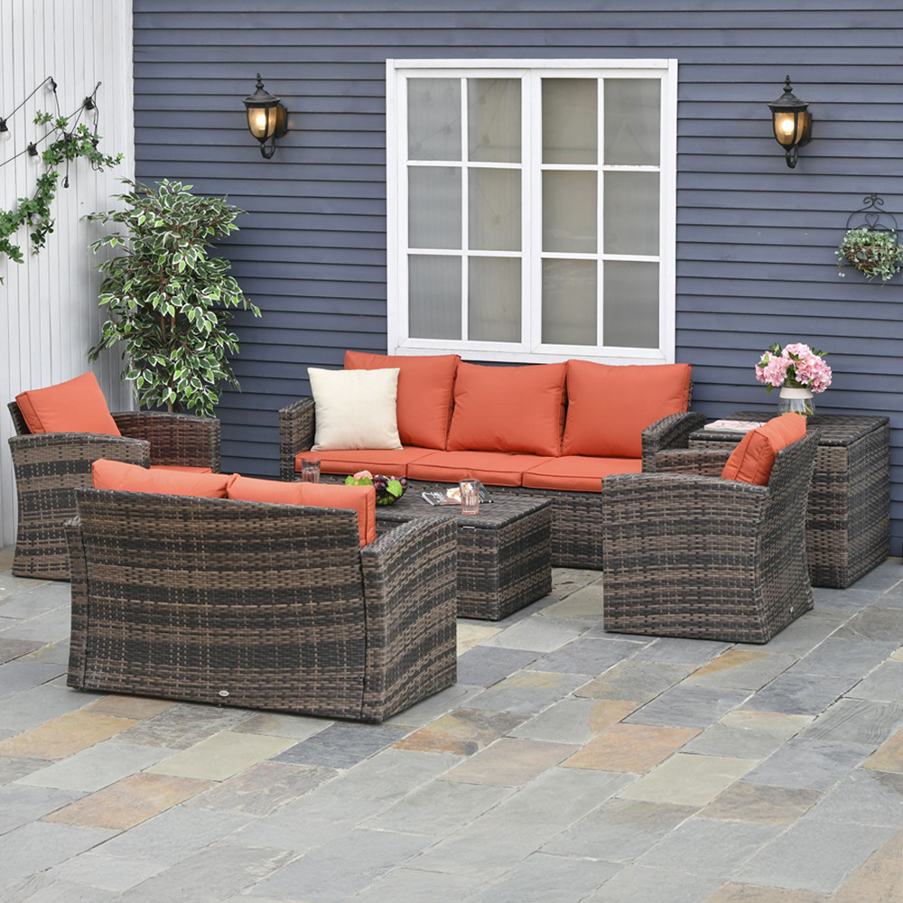 Outsunny 7 Seater Rattan Patio Sofa Set Orange Image 1