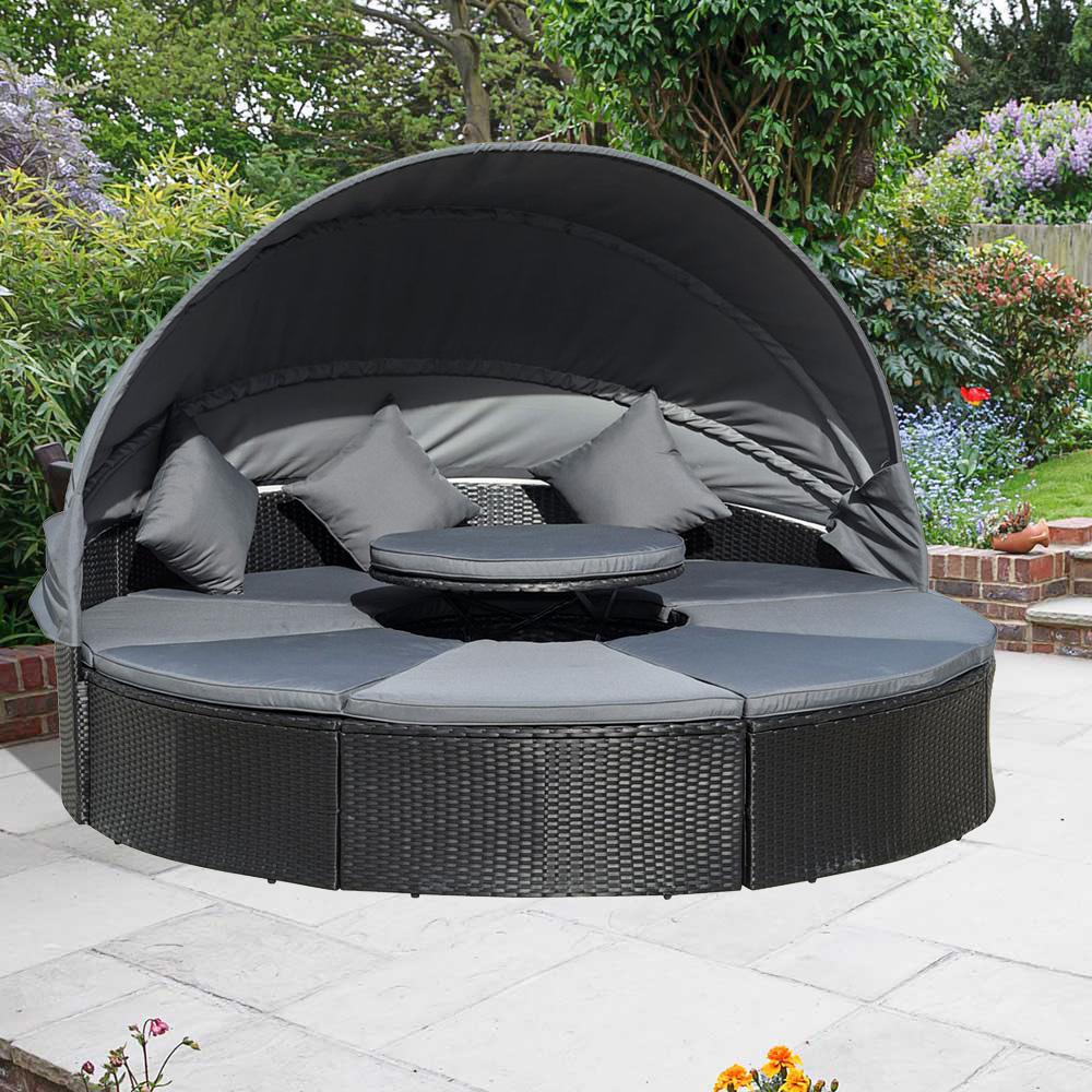 Outsunny 6 Seater Rattan Daybed Lounge Set with Retractable Canopy Image 1
