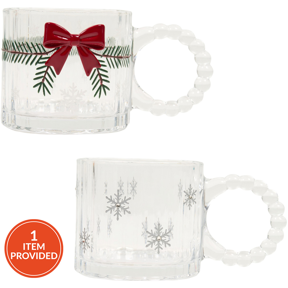 Snowflake or Bow Glass Mug Image 1