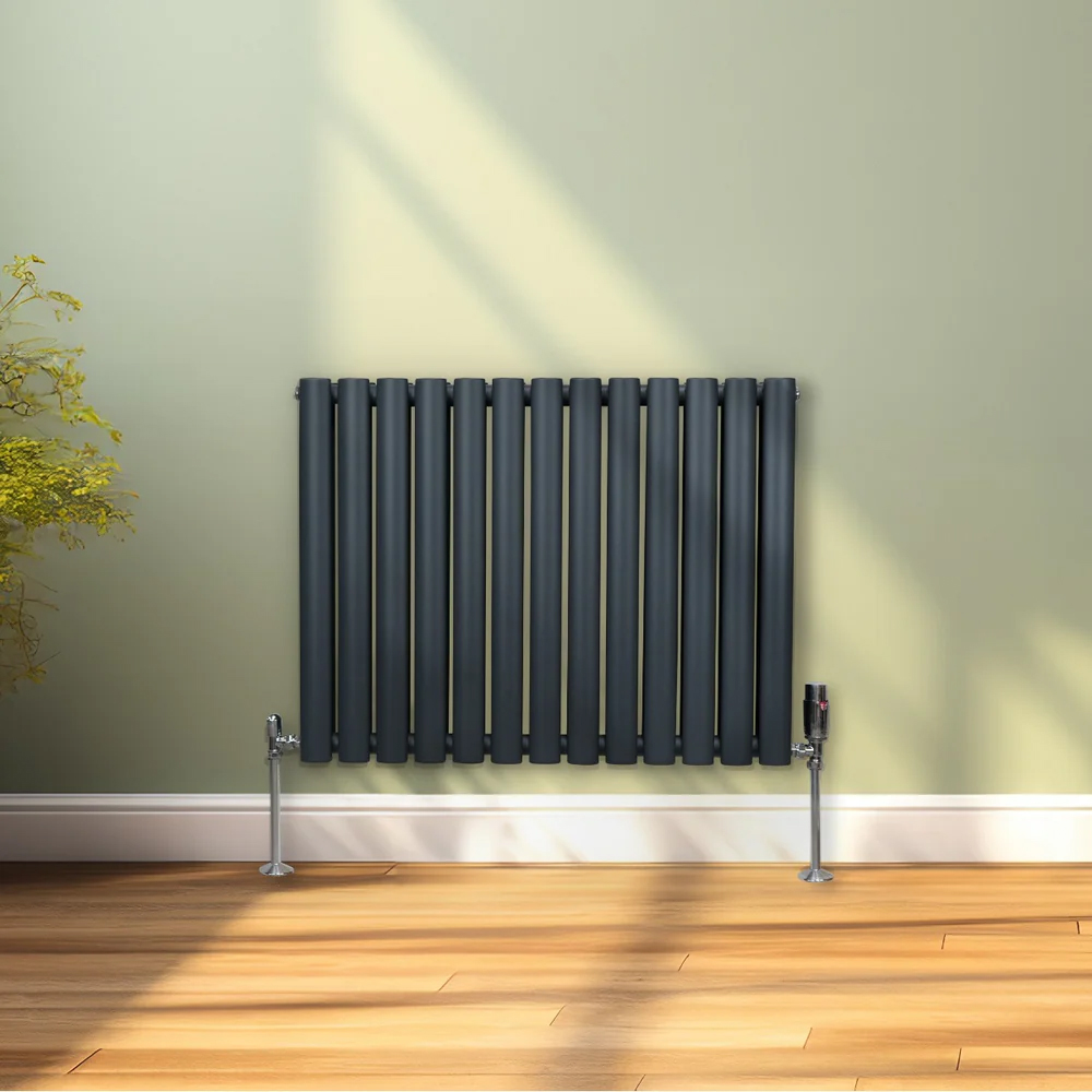 Monster Shop 3489BTU Anthracite Grey Oval Column Radiator and Valves 1600 x 780mm Image 2
