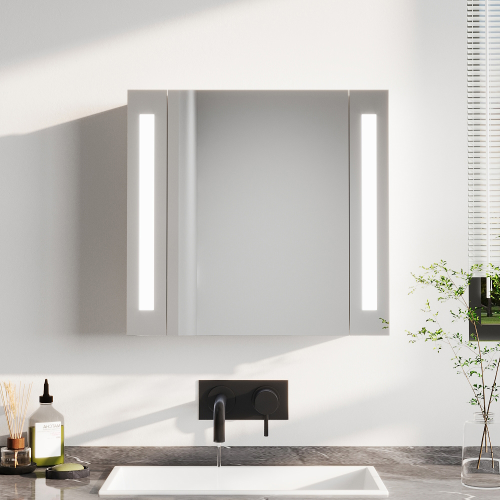 H&O Direct Modern Rectangular Wall Mounted LED Mirror Cabinet Image 4