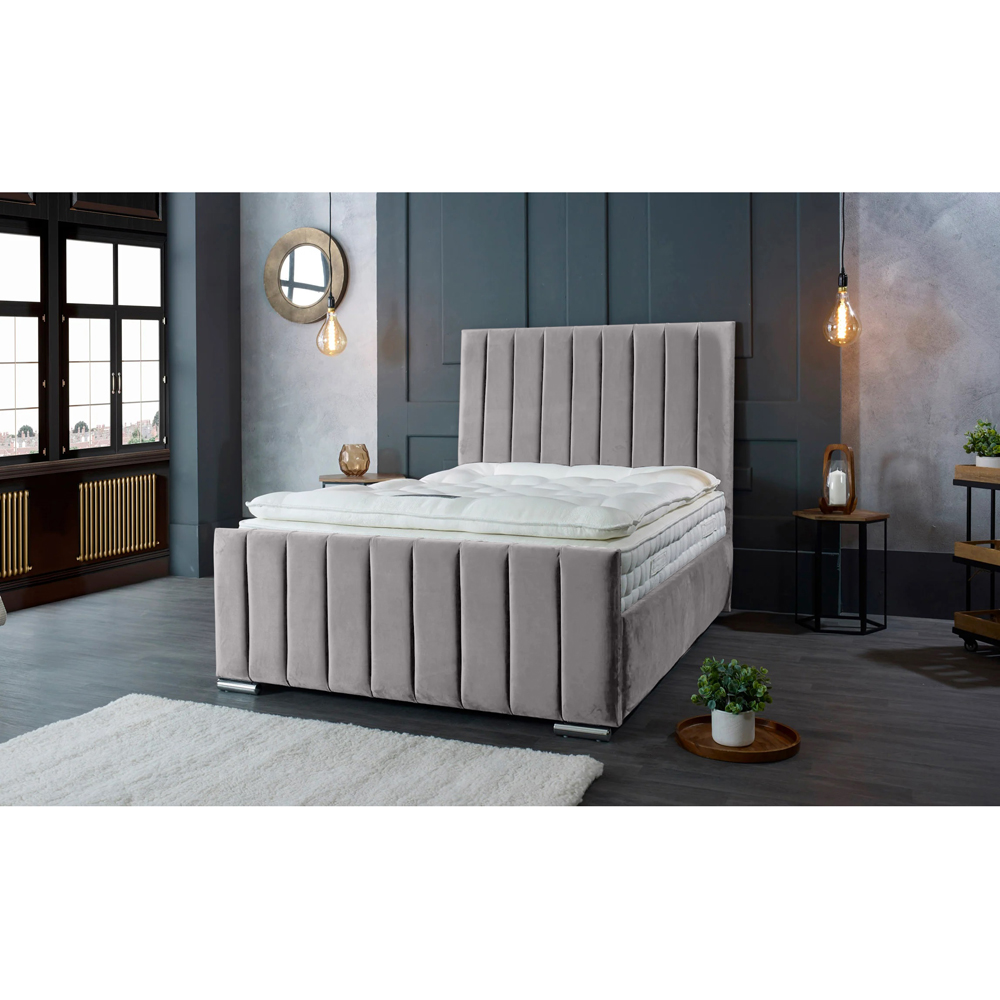 Eleganza Home Redding Super King Size Silver Plush Velvet Bed Frame with Headboard Image 5
