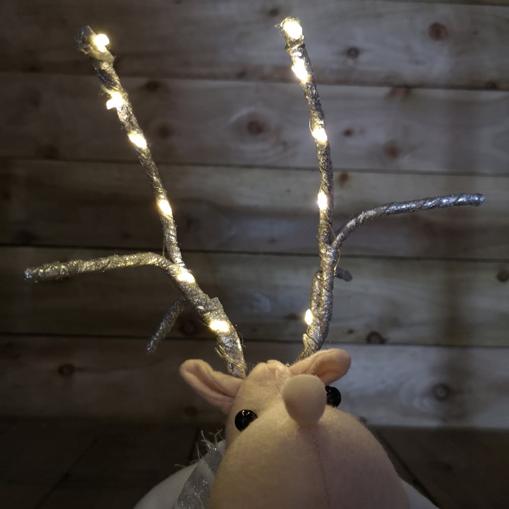 Samuel Alexander Plush White Christmas Reindeer with LED Lit Antlers Image 3