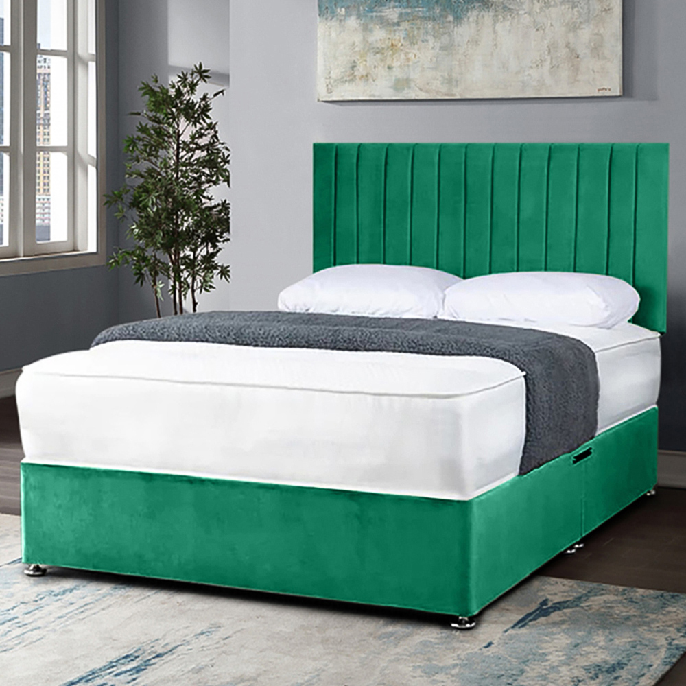 Eleganza Home Naptime Super King Size Emerald Plush Divan Bed with Lined Headboard Image 1