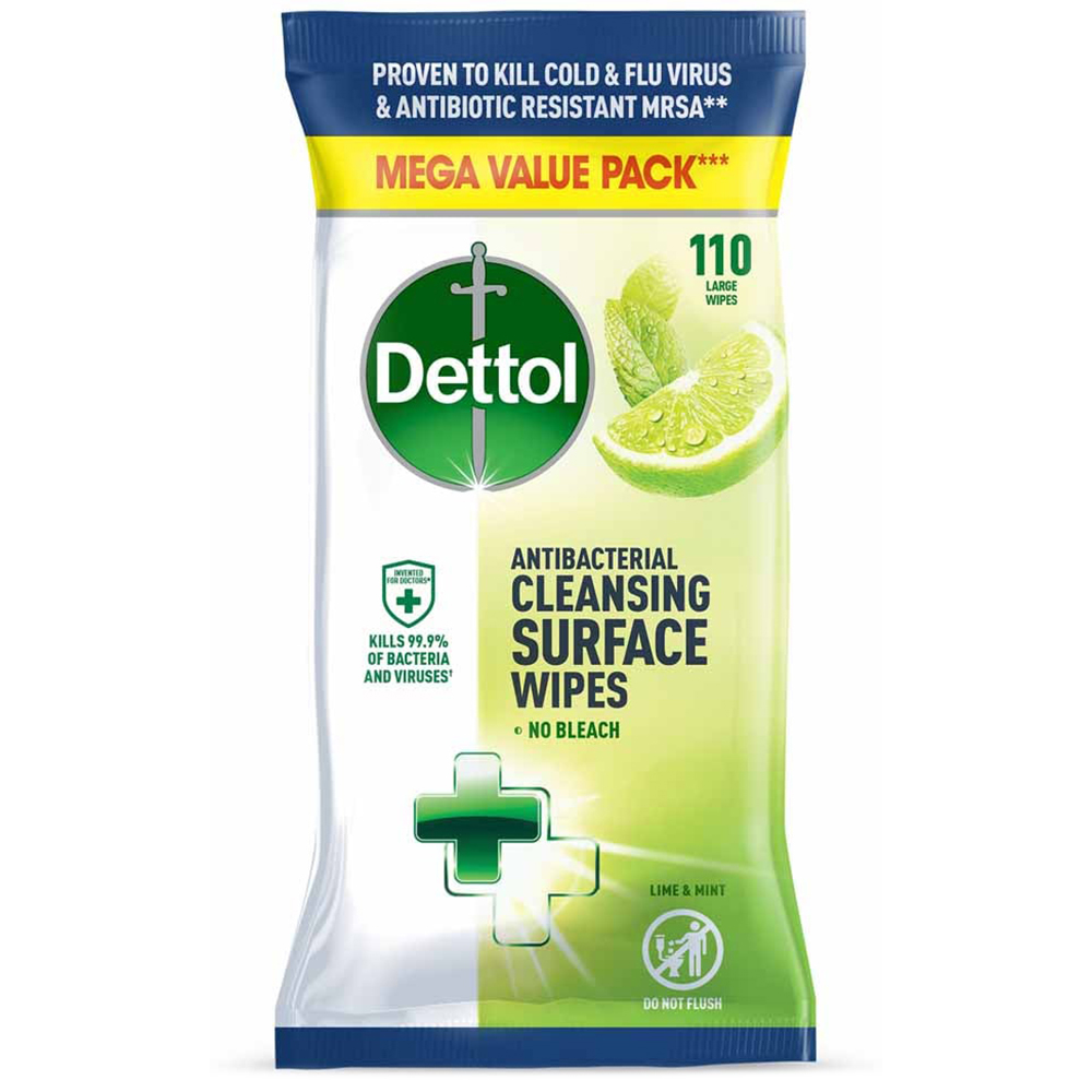 Dettol Lime and Mint Antibacterial Surface Wipes 110 Pack Image