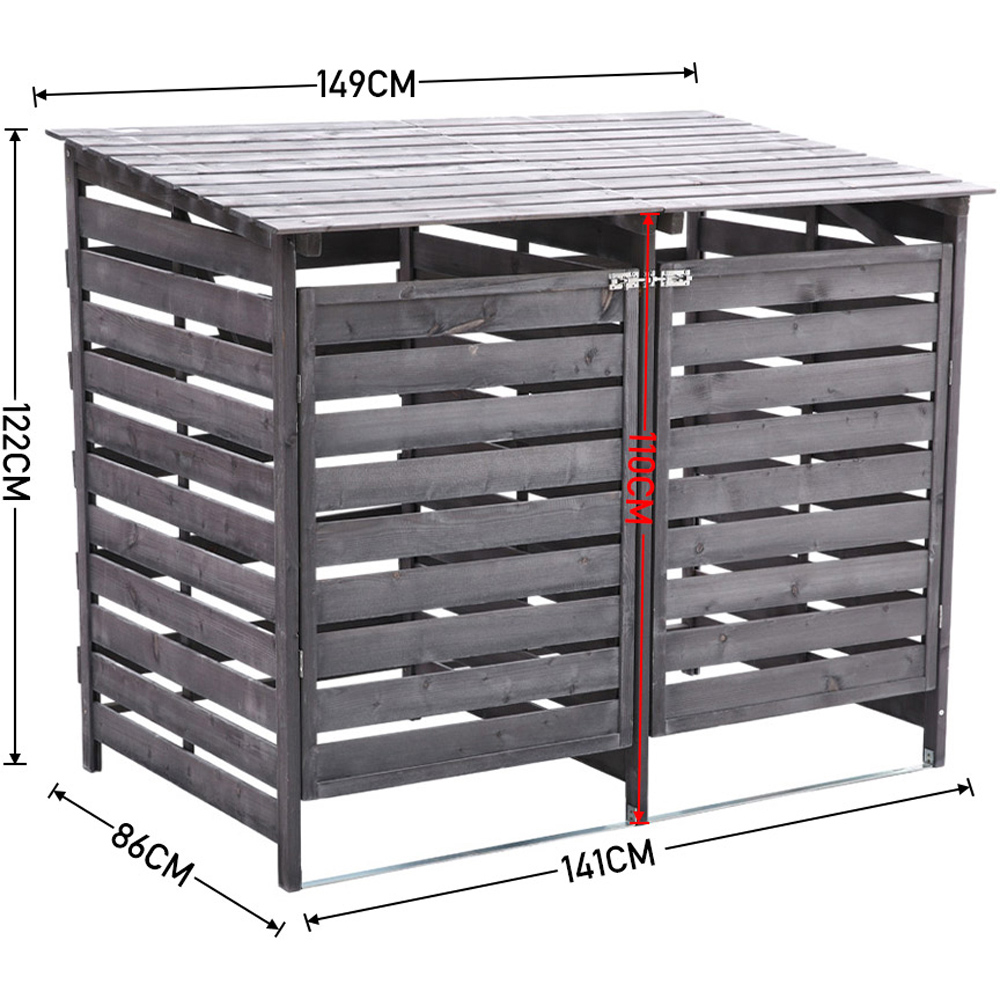 Living and Home Grey Spruce Wood Double Wheelie Bin Shed Image 9
