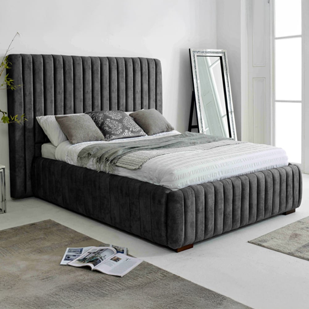 Eleganza The Elite King Size Granite Oakland Fabric Bed Frame with Headboard and Footboard Image 1