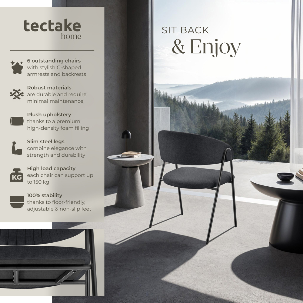 tectake Bedano Set of 6 Black Dining Chair Image 6