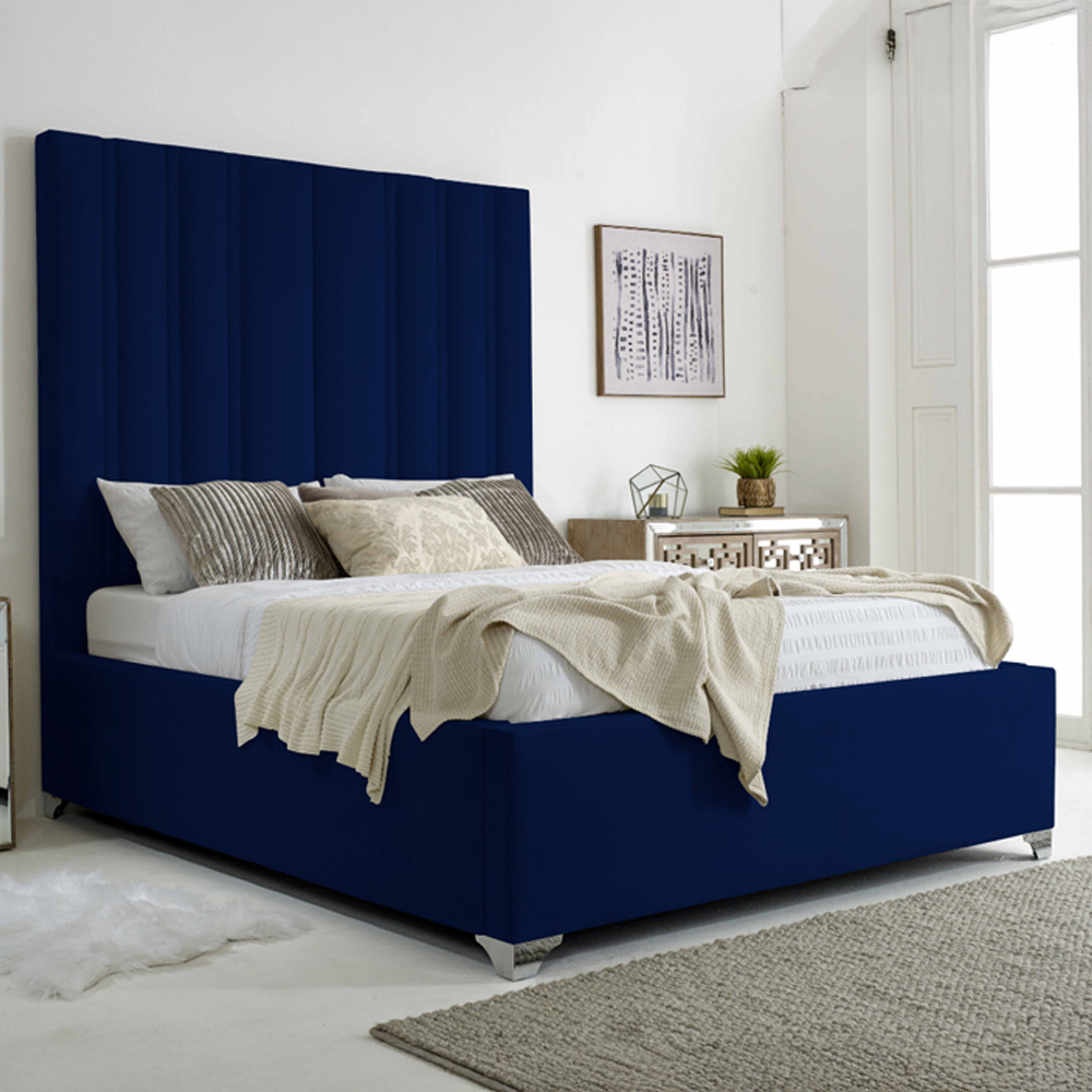 Eleganza Home Wilburn Single Blue Plush Velvet Bed Frame with Headboard Image 1