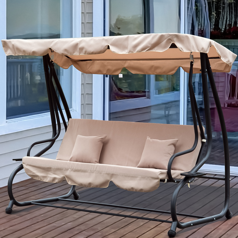 Outsunny 2 in 1 Light Brown Swing Seat and Hammock Bed Image 1