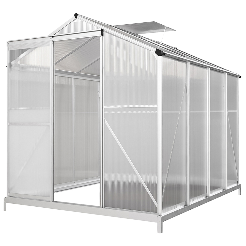 Living and Home 6.2 x 8.3ft Aluminium Polycarbonate Sliding Door Greenhouse with Base Image 1