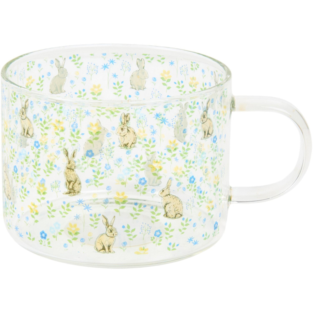 Floral Bunny Glass Mug Clear Image 4