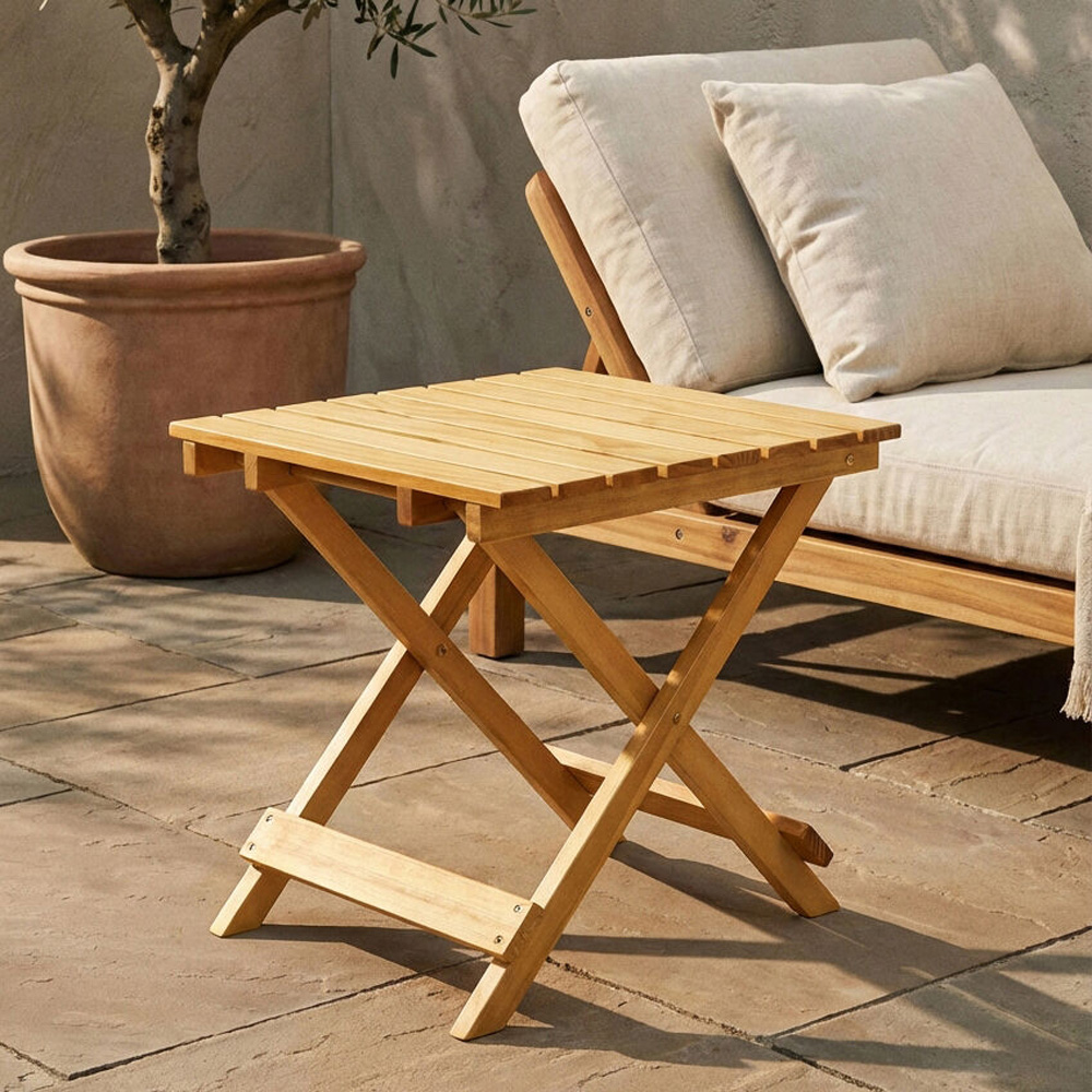 Premier Housewares Natural Wooden Folding Side Table Image 6